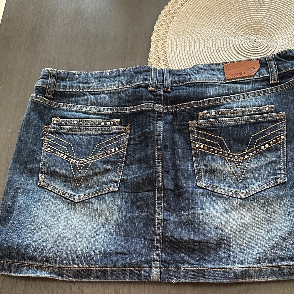 Vigoss Blue Denim Skirt with Studded Pockets